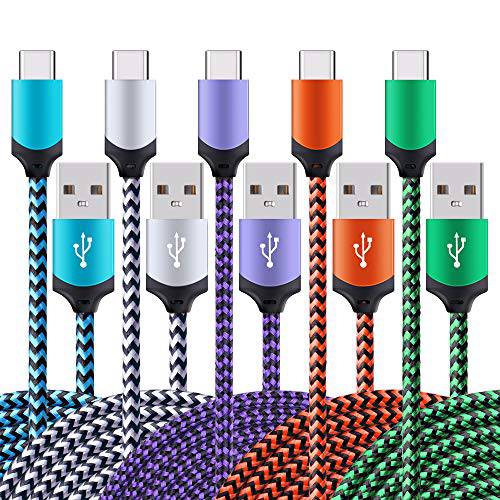 USB C 케이블, AILKIN 5pack-6.6ft 타입 C 케이블 고속충전 폰 충전 Braided 안드로이드 케이블 for 삼성 S10e/ 노트 9/ s10/ s9/ s8 플러스/ A80/ A50/ A20, 구글 Pixel, 모토로라, Huawei, Lg Stylo V20 V30 Wire
