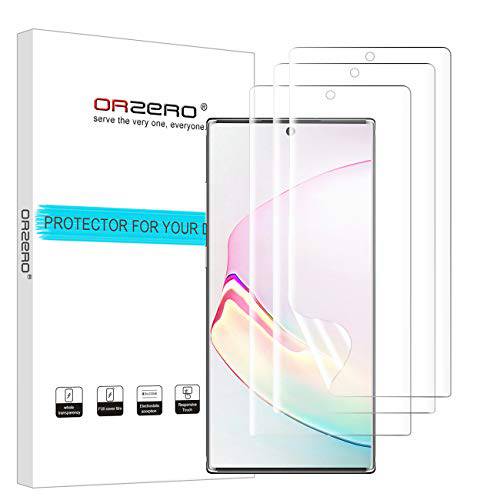 (3 Pack) Orzero  화면보호필름, 액정보호필름 호환가능한 for 삼성 갤럭시 노트 10 플러스, 노트 10+, 노트 10+ 5G(2019) (Premium Quality) 엣지 to 엣지 (풀 Coverage), HD Anti-Scratch (평생 교체용)