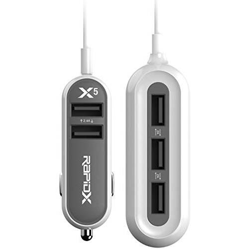 RapidX RXX5USBGY X5 5 USB Ports 차량용 충전 22.4A 그레이
