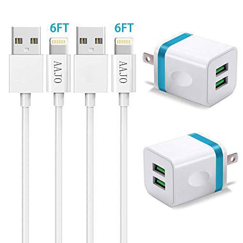 AAJO 전화 충전기 2 팩 USB 케이블 듀얼 포트 벽 충전기 어댑터 플러그 6 피트 전화 케이블 포함 iPhone X / 8 / 7 / 6s / 6 Plus / 5s / 5c / XR / XS Max