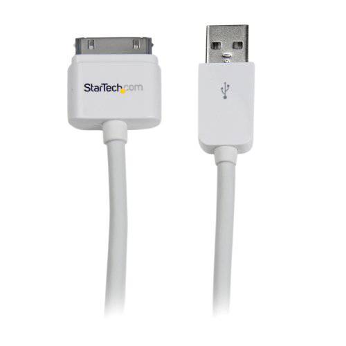 StarTech.com 3m (10 ft) 롱 애플 30-pin 도크 커넥터 to USB 케이블 for 아이폰 iPod 아이패드 with Stepped 커넥터 (USB2ADC3M), 화이트, 9.84 ft