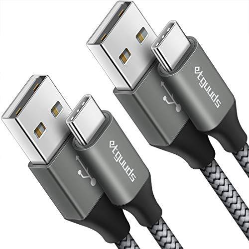[2-Pack, 6ft] USB C 케이블 3A 고속충전, etguuds Nylon Braided USB A to 타입 C 충전 케이블 for 삼성 갤럭시 노트 10/ 10+ 플러스/ 9/ 8, S10 S10+ S10E, S20 S9 S9+ S8, A10e A20 A40 A50 A70 A80 (그레이)