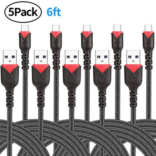 CyvenSmart USB 타입 C 케이블 6ft for 삼성 갤럭시 S8 S9 S10, 2 Pack 3A 고속충전 USB C Cables, Nylon Braided USB A to USB C 6 Foot 호환가능한 with 노트 10 9 8 LG V50 V40 G8 G7 Thinq Moto Z Pixel