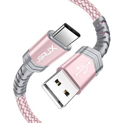USB 타입 C 케이블 3A 고속충전, JSAUX(2-Pack 6.6ft+ 6.6ft) USB-A to USB-C 충전 Braided 케이블 호환가능한 with 삼성 갤럭시 S10 S10E S9 S8 S20 플러스, 노트 20 10 9 8, Other USB C Charger(Rose 골드)