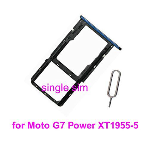 PHONSUN Single SIM 카드 SD 카드 트레이 for 모토로라 Moto G7 파워/ G7 Supra XT1955-5 (블루)