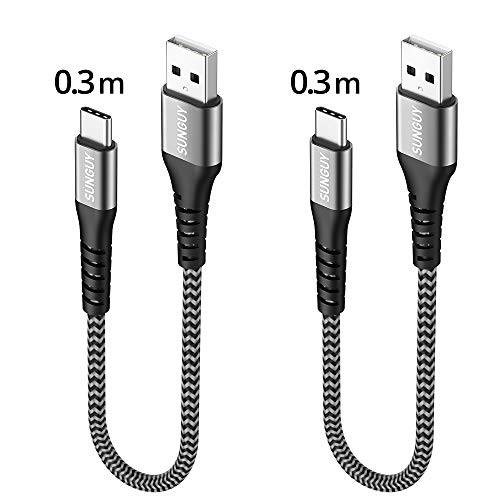 SUNGUY USB C 케이블 1.5FT [3Pack] 3A 고속충전 Data 동기화 USB 2.0 타입 C 케이블 Short Braided 듀러블 for 삼성 노트 10 S10 A80, Moto G7