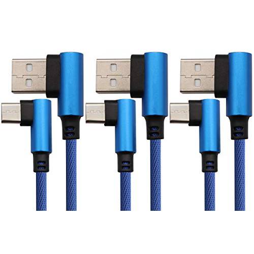 AAOTOKK 3 Ft 타입 C 90 도 케이블 직각 타입 C USB 2.0 Male 5V/ 2.4A Nylon-Braided Fast 동기화&  충전 케이블 for Huawei, 삼성, 갤럭시 S9/ S8, 구글 Pixel 2/ 3 XL(Blue/ 3-Pack)