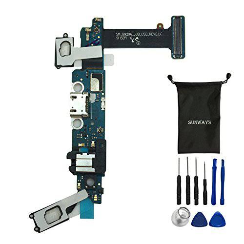 sunways 도크 충전 커넥터 Micro USB 배터리 충전 Port 구부러지는 케이블 for at& T 삼성 갤럭시 S6 G920A 교체용 with 디바이스 Opening 툴