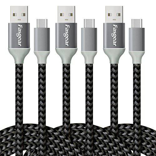 Fasgear 6ft USB C 롱 Cables 3-Pack Nylon Braided USB Type-C 고속충전 케이블 Data 동기화 심 호환가능한 with 갤럭시 S10/ S9/ S8 플러스, 노트 10 9, Moto G7 G6, LG V30, Pixel, Xperia XA2 (Black, 블루, 퍼플)
