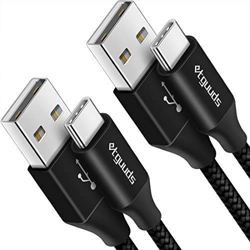 [2-Pack, 6ft] USB 타입 C 충전 케이블 3A Fast 충전, etguuds Nylon Braided USB A to USB C 케이블 for 삼성 갤럭시 S10E, S20 S10 S9 S8 플러스, 노트 10/ 10+ 플러스/ 9/ 8, A80 A70 A50 A40 A20 A10e (Black)