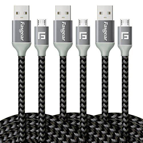 Fasgear Micro USB 케이블 10ft, Micro USB to USB Cables [3 Pack] 엑스트라 롱 Braided USB 2.0 Data 동기화 고속충전 케이블 for S7 엣지/ S6/ S5, HTC, 모토로라, 노키아, 안드로이드 폰 and More (블루, 골드, 로즈)