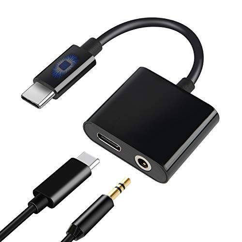 USB C to 3.5mm 오디오 어댑터, HiMusic 2 in 1 USB 타입 C Male to 3.5mm Female 스테레오 이어폰 동글 and 충전 어댑터 호환가능한 with 구글 Pixel 4/ 3/ 2XL, 갤럭시 S20+/ 노트 10/ 10+ and More (Black)