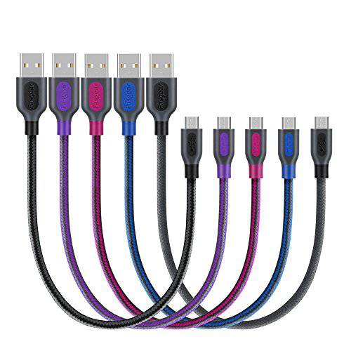 Micro USB 케이블 1ft, Fasgear 5 Pack Short Nylon Braided Micro USB to USB 2.0 안드로이드 폰 코드 호환가능한 with 갤럭시 S7 엣지 S6 S3 J8 J7, 킨들 파이어, Powerbank, 엑스박스 컨트롤러 (30cm, 5 컬러)