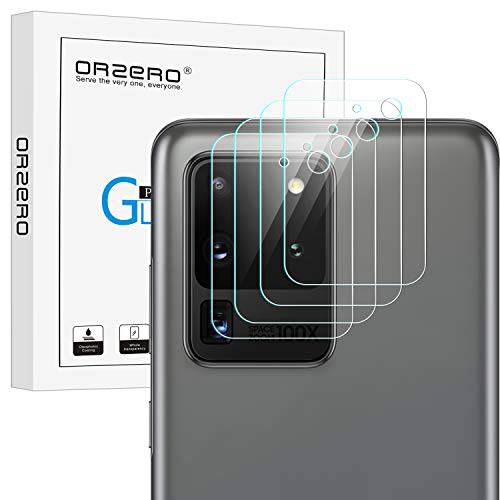(4 Pack) Orzero  호환가능한 for 삼성 갤럭시 S20 울트라 카메라 렌즈 보호, 플렉시블 글래스 (Not 강화유리) (2.5D Arc 엣지), HD Anti-Scratch Bubble-Free (평생 교체용)