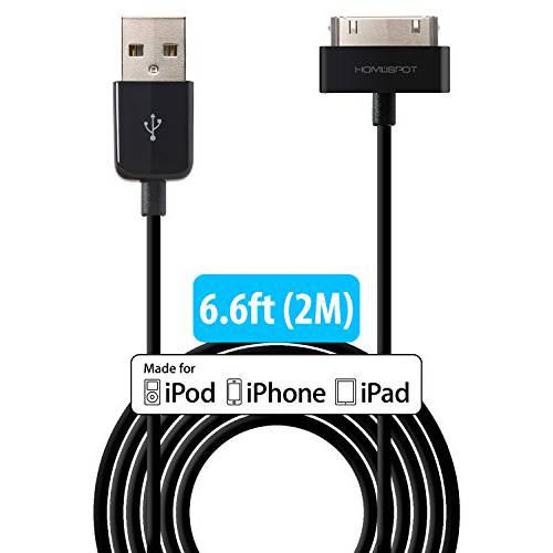 [애플 MFi 인증된] HomeSpot 6.6 feet (2 미터) 엑스트라 롱 30 핀 호환가능한 USB 케이블, 호환가능한 with 아이폰 4, 아이폰 4S, 아이패드 1/ 2/ 3, iPod 터치, iPod 소형, 6.6 ft/ 2m (Black)