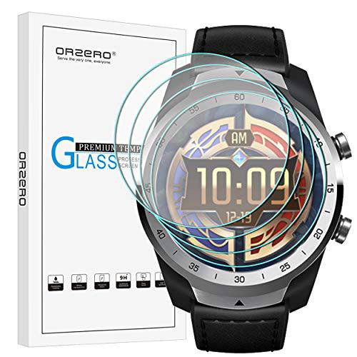 (4 Pack) Orzero for Ticwatch 프로 4G, Ticwatch 프로, Ticwatch 프로 2020 스마트워치 강화유리 화면보호필름, 액정보호필름, 2.5D Arc 엣지 9 강도 HD Anti-Scratch Bubble-Free (평생 교체용)