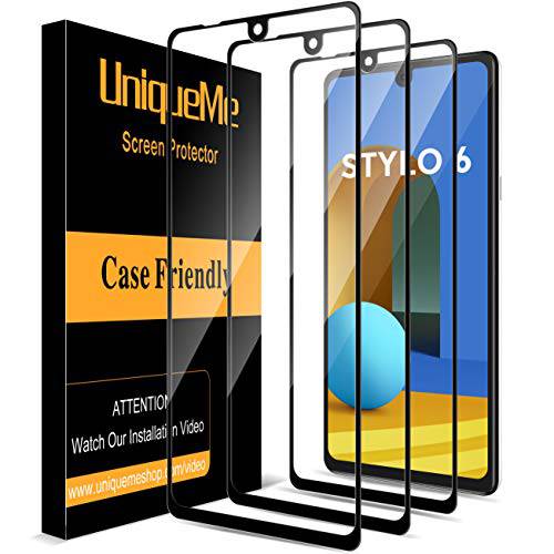 [ 3 Pack ] UniqueMe  화면보호필름, 액정보호필름 for LG Stylo 6 강화유리 [풀 Coverage] 엣지 to 엣지 차단 [Case 친화적] -Black