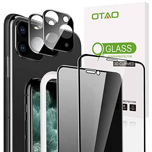 （4 Pack） OTAO (1 Pack) 투명 강화유리+ (1 Pack) 프라이버시 화면보호필름, 액정보호필름+ (2 Pack) 카메라 렌즈 보호 for 아이폰 11 프로 맥스 (6.5 Inch)
