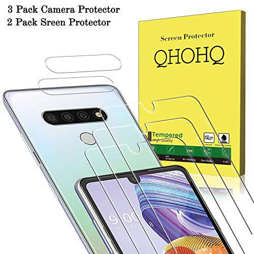 QHOHQ 3 Pack 화면보호필름, 액정보호필름 for LG Stylo 6 with 2 Packs 카메라 렌즈 보호,  강화유리 시트지,벽시트지,홈데코, [9H 강도] - HD - [2.5D 엣지] - [Anti-Fingerprint] - [Anti-Scratch]