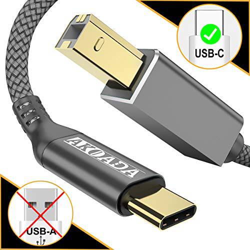 프린터 케이블, AkoaDa USB C to USB B Male 스캐너 케이블 호환가능한 with 맥북 프로, 구글 Chromebook Pixel, HP Canon캐논 프린터, 2018 맥북 프로, 맥북 에어 and More Type-C 디바이스/ Laptops(15ft 그레이)