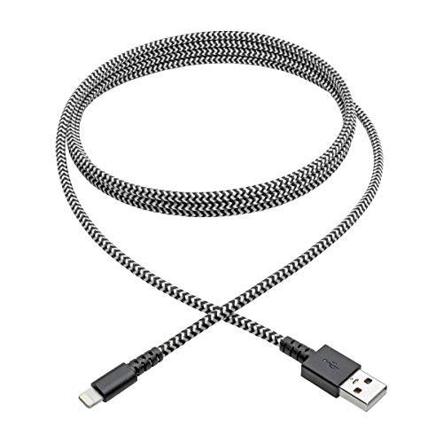 Tripp Lite 내구성, 튼튼 라이트닝 to USB 동기화/  충전 케이블 w/ Aramid for 애플 아이폰 아이패드 iPod 6ft 6’ (M100-006-HD), Black/ 화이트