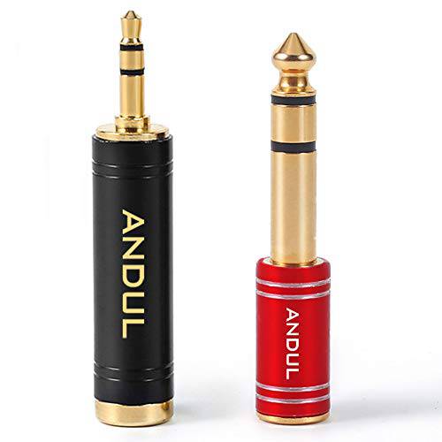 ANDUL 1/ 4 inch to 3.5mm and 3.5mm(1/ 8’’) Plug Male to 6.35mm (1/ 4’’) Jack Female 스테레오 순 Copper 헤드폰 어댑터 for 앰프 기타, Piano, etc (Black+ 레드)