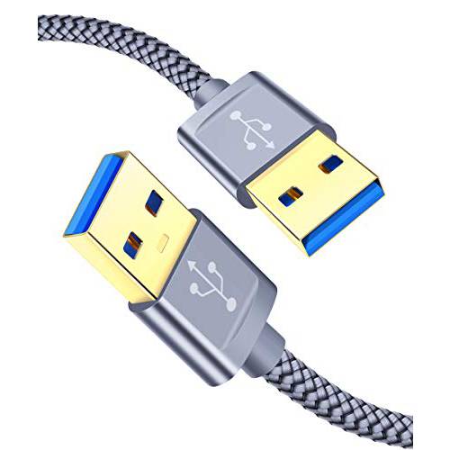 USB 3.0 A to A Male 케이블, JSAUX USB to USB 케이블 2 Pack(3.3ft+ 6.6ft) USB Male to Male 케이블 이중 End USB 케이블 with Gold-Plated 커넥터 for 하드디스크 인클로저, DVD 플레이어, 노트북 쿨러 (그레이)