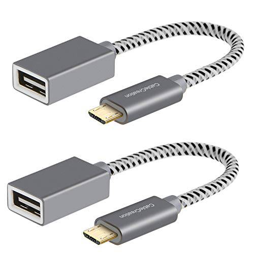 CableCreation [2-Pack] Micro USB 2.0 OTG 케이블 Braided On The 고 어댑터 Micro USB Male to USB Female for 삼성 or Other 스마트 폰 with OTG 기능, 6 Inch/ 공간 그레이 알루미늄