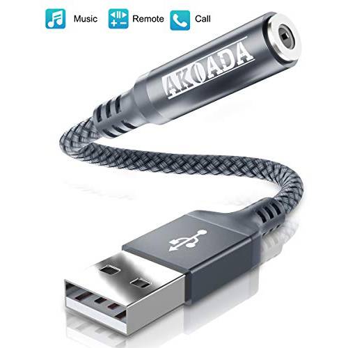 AkoaDa USB to 오디오 Jack Adapter(0.59ft), 외장 사운드 카드 Jack 오디오 어댑터 with 3.5mm Aux 스테레오 컨버터 호환가능한 with 맥, 헤드폰,헤드셋, PC, 랩탑, Linux, 데스크탑, PS4 and More 디바이스 (그레이)