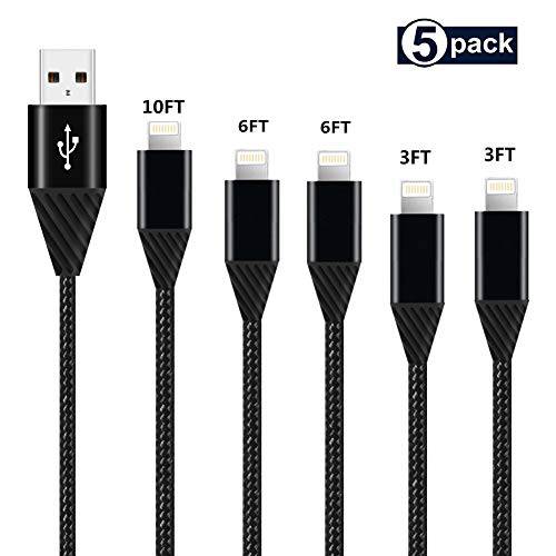 아이폰 충전, Sharllen 5PACK MFi 인증된 라이트닝 Cables Nylon Braided USB 아이폰 충전 케이블 고속 커넥터 데이터동기화 호환가능한 아이폰 Xs/ 맥스/ XR/ X/ 8P/ 8/ 7P/ 7/ 6S/ 6/ 아이패드