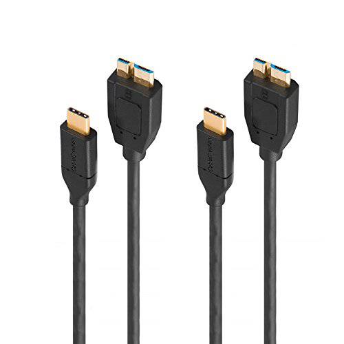 CableCreation USB C to Micro B 3.0 케이블 [2-Pack], Gen2 10Gbps 고속 충전&  동기화 케이블 호환가능한 with 맥북 프로, 갤럭시 S20, 도시바 Canvio, 외장 하드디스크, 0.3M/ 블랙
