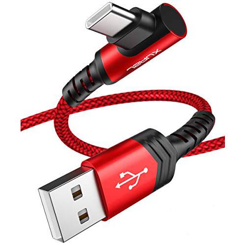 직각 USB C 케이블 고속 충전 3A, JSAUX [2 팩, 6.6ft] USB A to 타입 C 케이블 Braided 충전 케이블 호환가능한 with 삼성 갤럭시 S10 S9 S8 플러스, 노트 9 8, LG V30 G5 G6 and More (레드)
