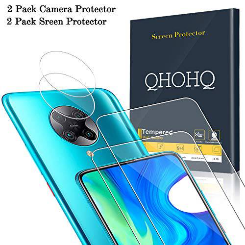QHOHQ 2 Pack 화면보호필름, 액정보호필름 for 샤오미 Poco F2 프로/ 홍미 K30 프로 포함 2 Packs 카메라 렌즈 보호,  강화유리 시트지,벽시트지,홈데코, [9H 강도] - HD - [Anti-Scratch]