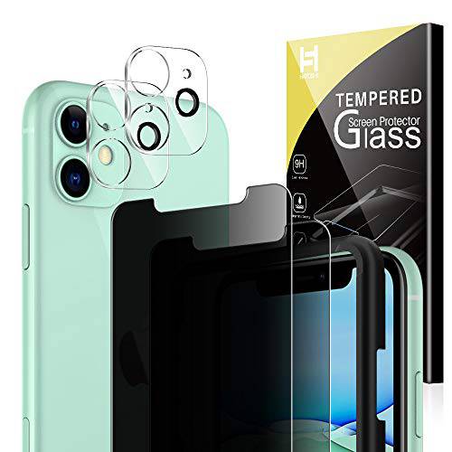 HATOSHI [2 Pack] 프라이버시 화면보호필름, 액정보호필름+ [2 Pack] 카메라 렌즈 보호 for 아이폰 11 (6.1-inch)，[Tempered Glass][Scratch-resistant] [이중 Protection][Case Friendly] 글래스 필름