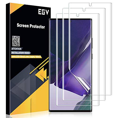 EGV [3 Pack] 화면보호필름, 액정보호필름 for 삼성 갤럭시 노트 20 울트라 (6.9’’), HD 투명 유연한 시트지,벽시트지,홈데코, [포지셔닝 도구] 초음파 지문인식, Anti-Scratch, 기포 프리