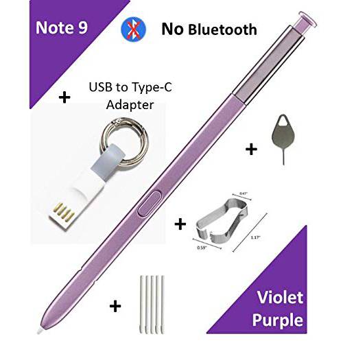갤럭시 노트 9 펜 (Without 블루투스) 교체용 for 갤럭시 Note9 N960 SM-N960U SM-N960 Stylus 터치 S 펜+ 팁/ 펜촉+ 미니 USB to 타입 C 어댑터 (Violet/ Purple)