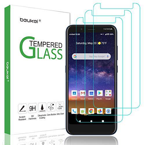 (3 Pack) Beukei for 노키아 C2 Tava 화면보호필름, 액정보호필름 강화 Glass, 풀 스크린 커버리지, Anti 스크레치, 기포 방지