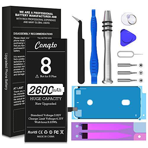Conqto 배터리 for 아이폰 8, 2600mAh 하이 용량 교체용 배터리 for 아이폰 8 A1863, A1905, A1906, New 0 싸이클 with 프로페셔널 리페어 툴 Kit 아이폰 8 배터리