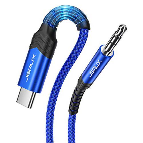USB C to 3.5mm 오디오 Aux Jack Cable[3.3ft], JSAUX  타입 C 어댑터 to 3.5mm 헤드폰 스테레오 케이블 차량용 호환가능한 with 아이패드 프로 2018 구글 Pixel 2 3 XL, 삼성 갤럭시 S20 울트라 노트 10 플러스 Moto Z-Blue