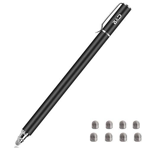 Bargains Depot  범용 스타일러스 Pens,펜 for 터치 스크린- New 5mm High-Sensivity 2-in-1 파이버 팁 터치스크린 펜 for 모든 태블릿&  휴대폰 with 8 엑스트라 Replaceable Tips(1 Pcs, 블랙)
