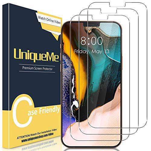 [3 팩] UniqueMe  화면보호필름, 액정보호필름 아이폰 12 프로 맥스 6.7 인치 강화유리 5G [간편 설치 프레임] HD 클리어 [Anti-Scratch] [기포 프리]