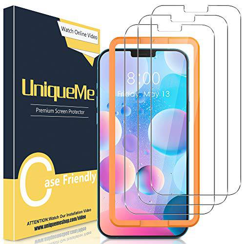 [3 팩] UniqueMe  화면보호필름, 액정보호필름 아이폰 12 프로 6.1 인치 강화유리 5G [간편 설치 프레임] HD 클리어 [Anti-Scratch]