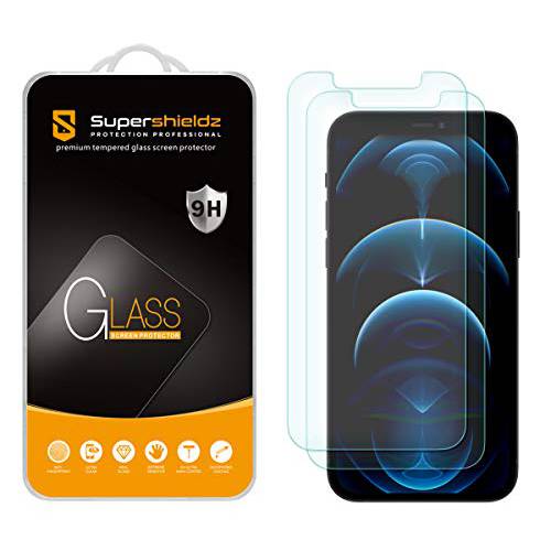 (2 팩) Supershieldz 애플 아이폰 12 and 아이폰 12 프로 (6.1 인치) 강화유리 화면보호필름, 액정보호필름, 안티 스크레치, 기포 프리