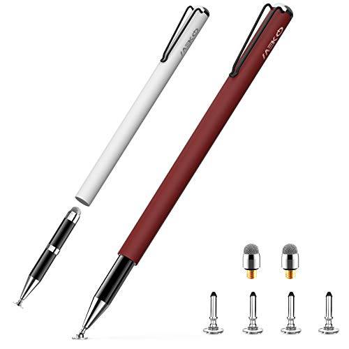 스타일러스 Pens,펜 아이패드, [레인보우 Series] MEKO 2020 Newly 익스클루시브 2-in-1 범용 볼펜 디스크 스타일러스 터치 스크린 Pens,펜 애플 아이폰 and 태블릿&  휴대폰 6 교체용 Tip-Red/ 화이트