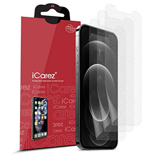 iCarez HD 안티 글레어 매트 화면보호필름, 액정보호필름 아이폰 12 프로 맥스 6.7-Inches [3 팩] (케이스 친화적) 프리미엄 No 기포 쉬운사용 힌지 설치