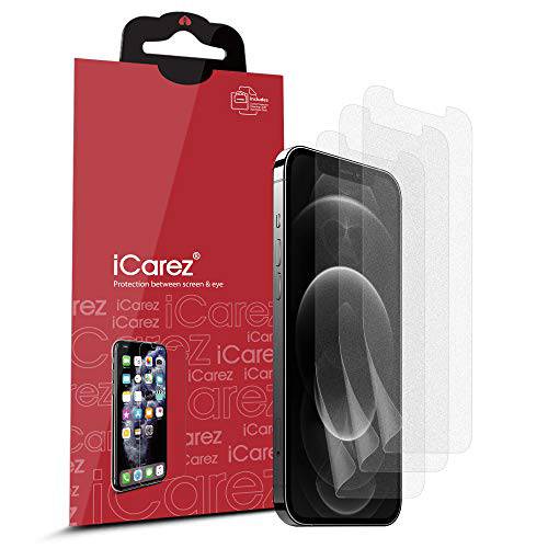 iCarez HD 안티 글레어 매트 화면보호필름, 액정보호필름 아이폰 12/ 아이폰 12 프로 (2020) 6.1-Inches [3 팩] (케이스 친화적) 프리미엄 No 기포 쉬운사용 힌지 설치