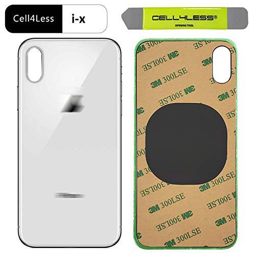 Cell4less 후면 글래스 호환가능한 The 아이폰 X w/ 풀 바디 접착, 리무버 툴, and 와이드 카메라 홀 더빨리 설치 (실버)