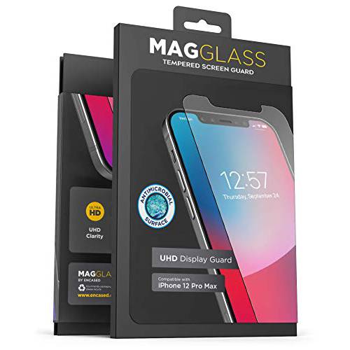 Magglass 호환가능한 아이폰 12 프로 맥스 강화유리 화면보호필름, 액정보호필름 - 안티 기포 UHD 클리어 풀 커버리지 안티-미생물 디스플레이 가드 (케이스 호환가능한)