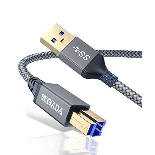 USB A to USB B 3.0 케이블 (10FT), AkoaDa  듀러블 나일론 Braided 타입 A to B Male 케이블 호환가능한 프린터, 모니터, 탈부착 스테이션, 외장 하드 드라이버, 스캐너, USB 허브 and More Devices(Grey)