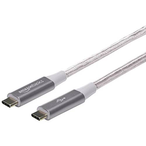 AmazonBasics  이중 Braided 나일론 USB-C to USB-C 3.1 세대 1 케이블 파워 Delivery (5 Gbps) | 1 Foot, 실버